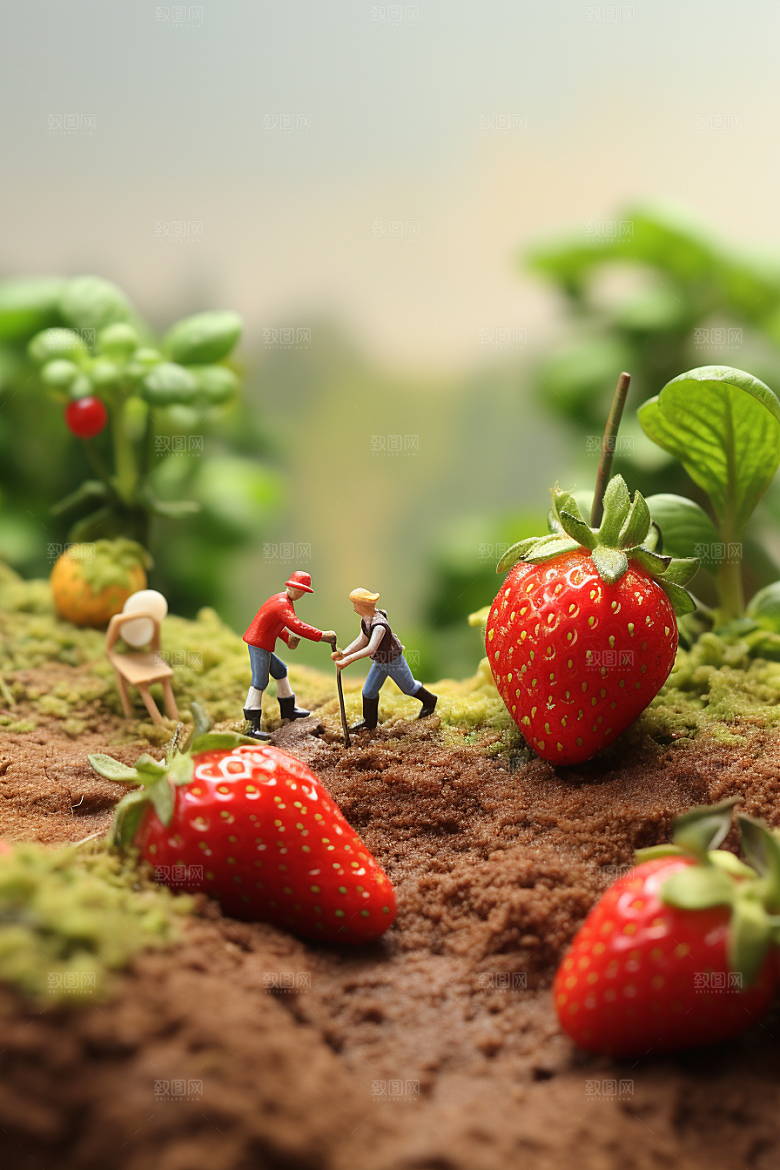 草莓收获3D微距小人