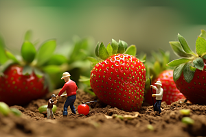 草莓采摘3D微距小人