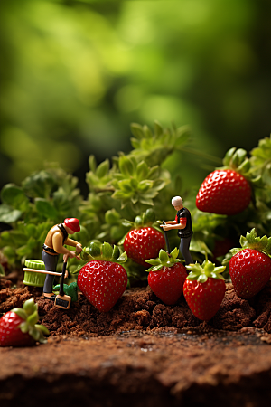 草莓3D种植微距小人