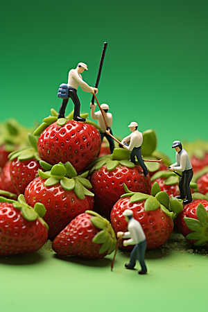草莓种植生产微距小人