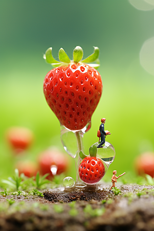 草莓莓果采摘微距小人
