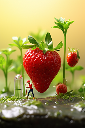 草莓生产莓果微距小人