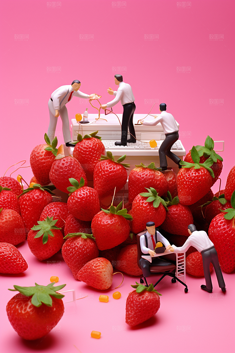 草莓水果收获微距小人