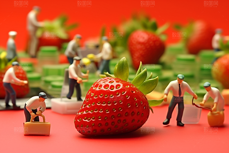 草莓莓果生产微距小人