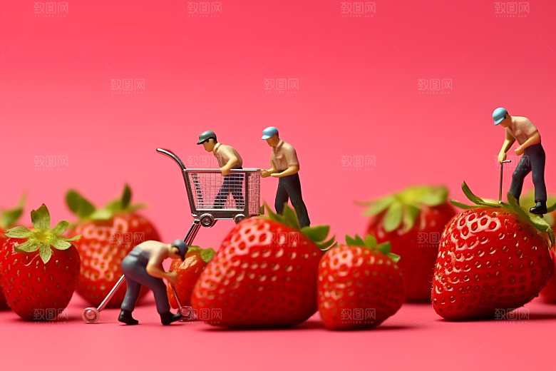 草莓莓果立体微距小人