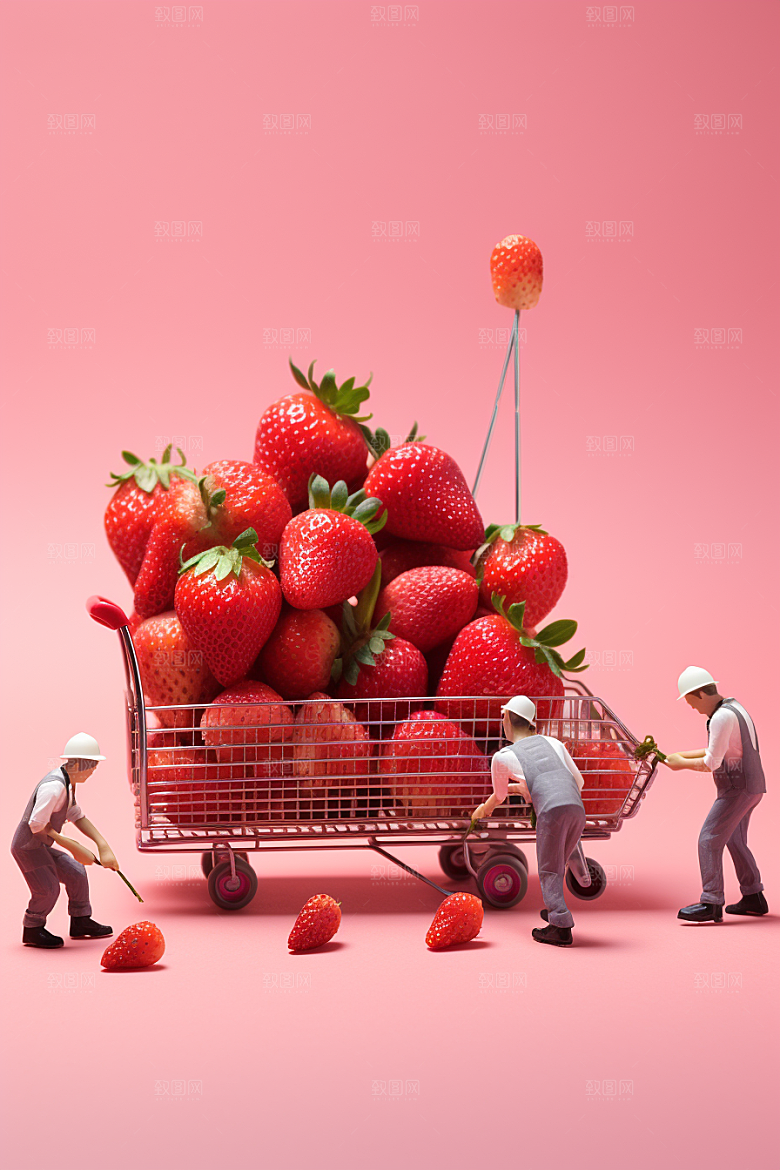 草莓收获3D微距小人