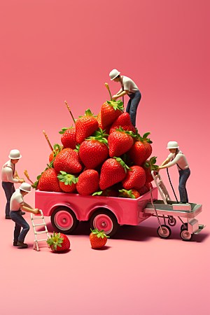 草莓水果3D微距小人
