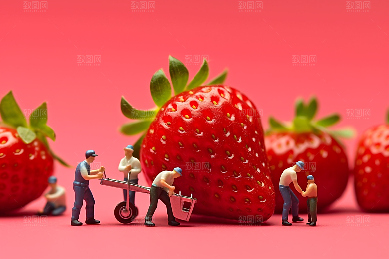 草莓立体美味微距小人
