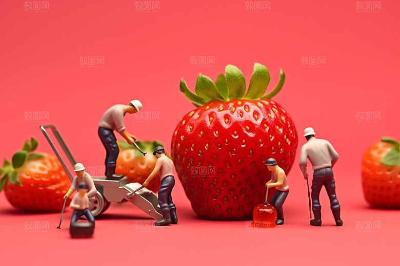 草莓美味种植微距小人