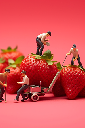 草莓采摘农业微距小人