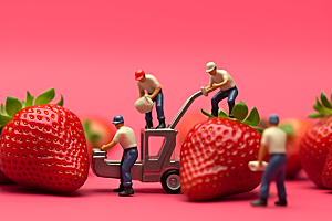 草莓立体水果微距小人