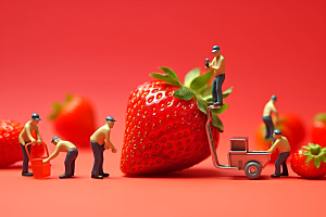 草莓莓果水果微距小人