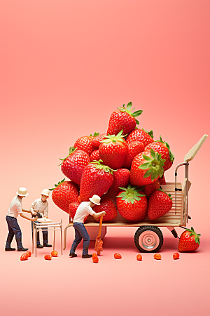 草莓莓果种植微距小人