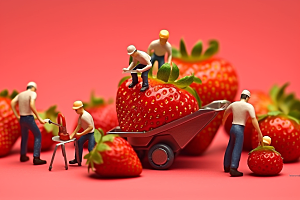 草莓生产采摘微距小人