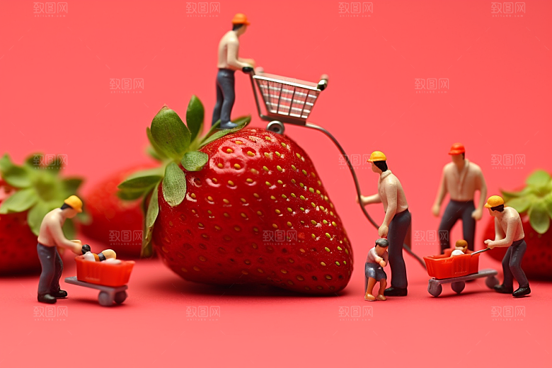 草莓立体莓果微距小人