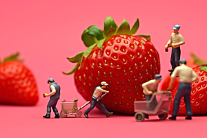 草莓水果立体微距小人