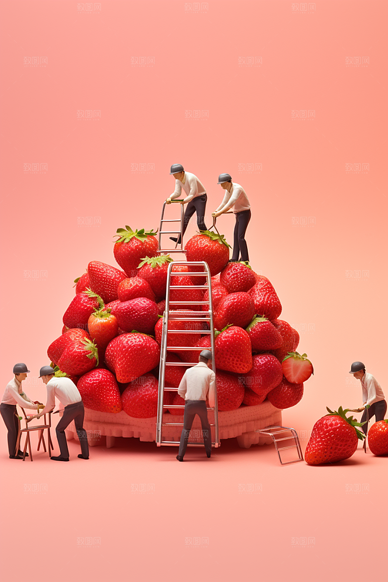 草莓农业种植微距小人