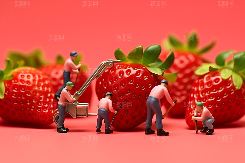 草莓收获立体微距小人