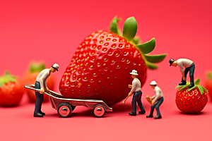 草莓莓果生产微距小人
