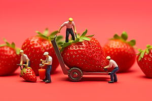 草莓收获农业微距小人