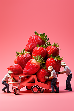 草莓采摘农业微距小人