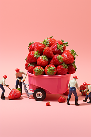 草莓采摘3D微距小人