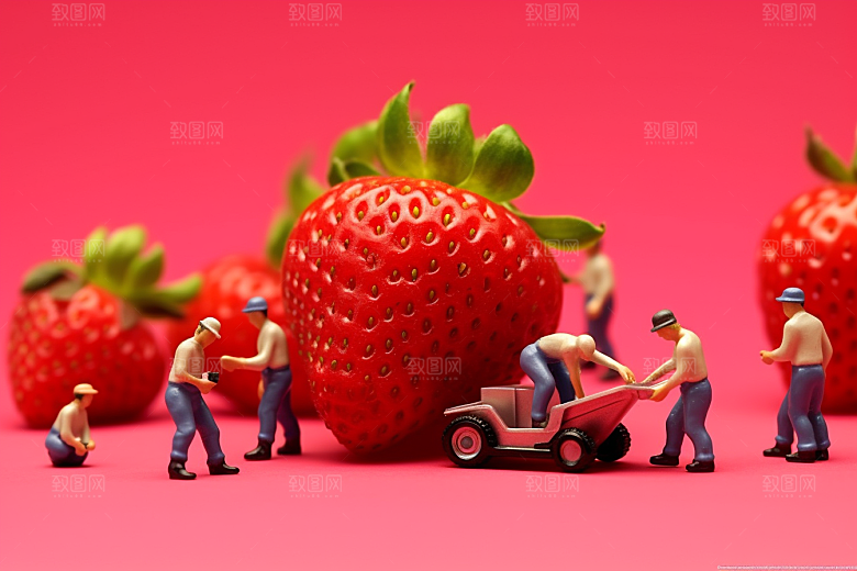 草莓生产采摘微距小人