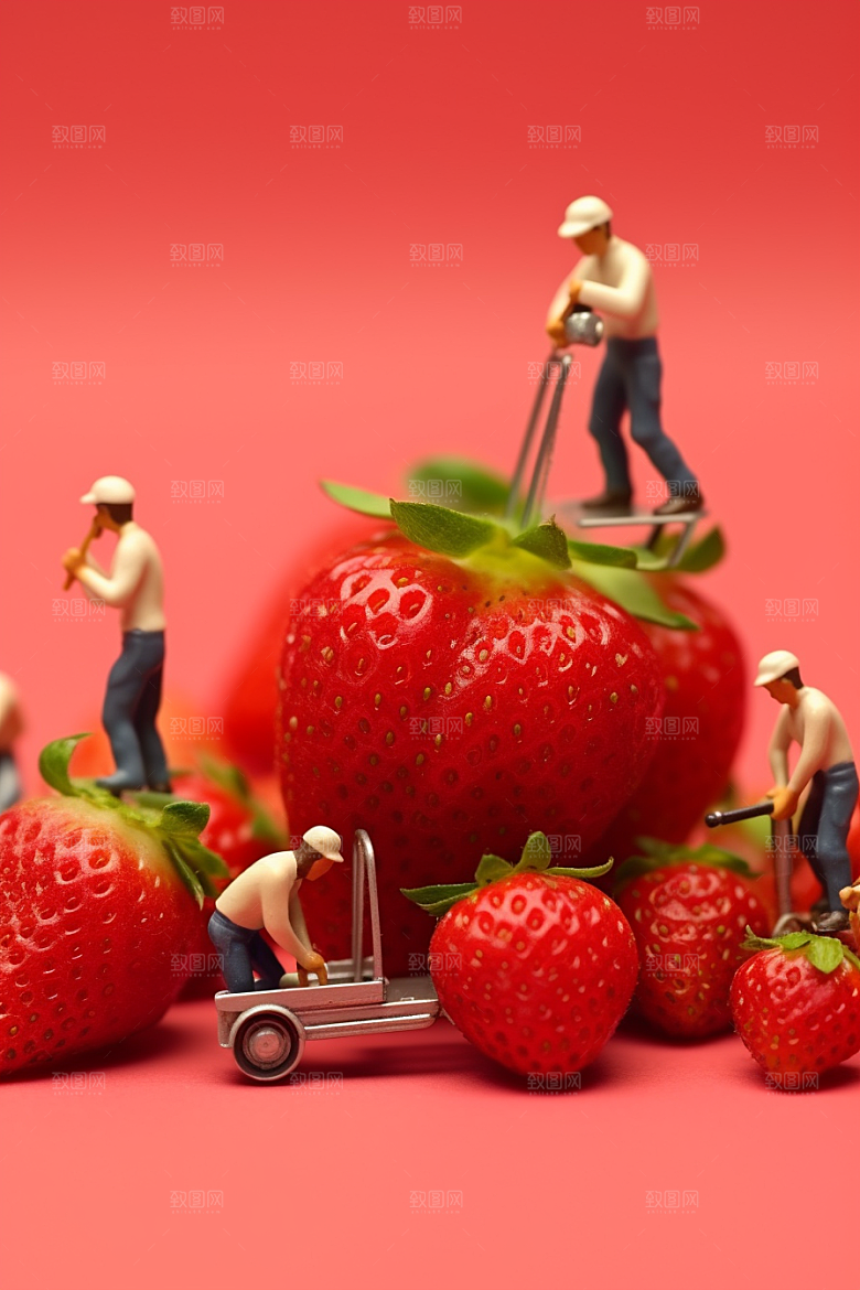 草莓种植美味微距小人
