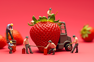 草莓生产美味微距小人