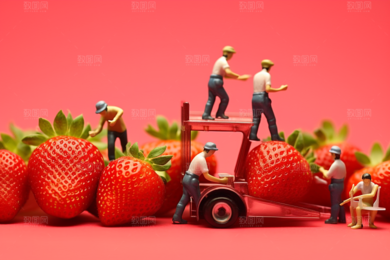 草莓莓果立体微距小人