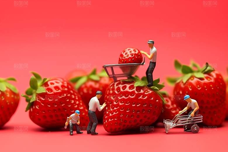 草莓收获莓果微距小人