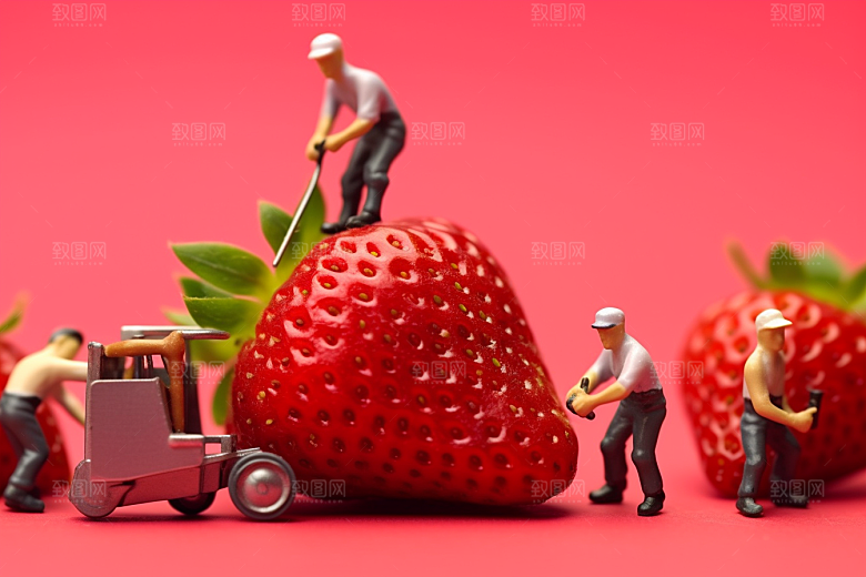 草莓莓果生产微距小人