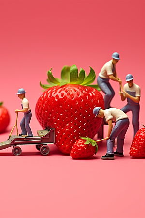 草莓生产立体微距小人