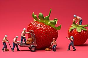 草莓美味农业微距小人