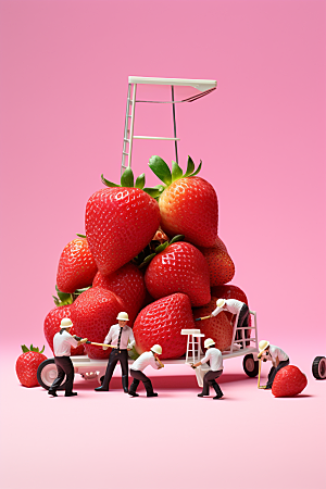 草莓莓果农业微距小人