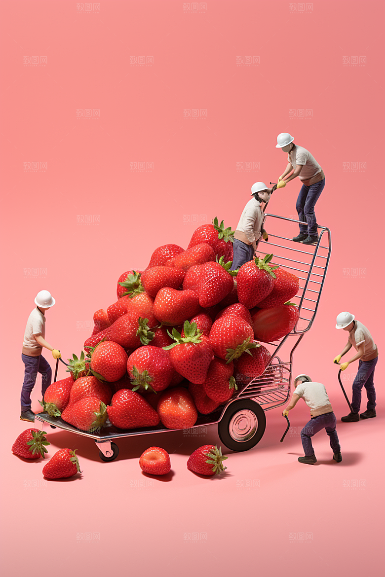草莓3D莓果微距小人