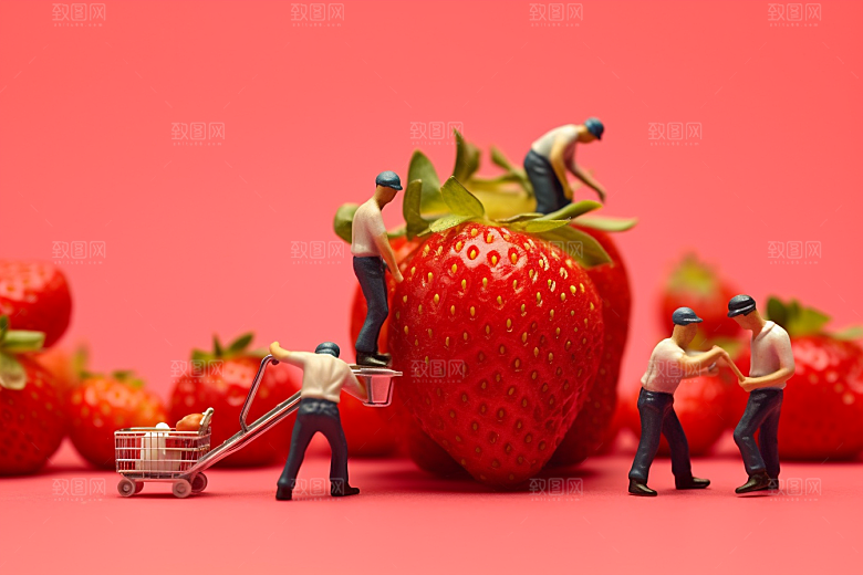 草莓收获生产微距小人