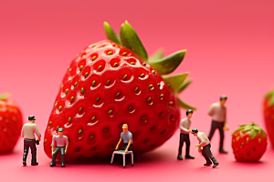 草莓生产水果微距小人