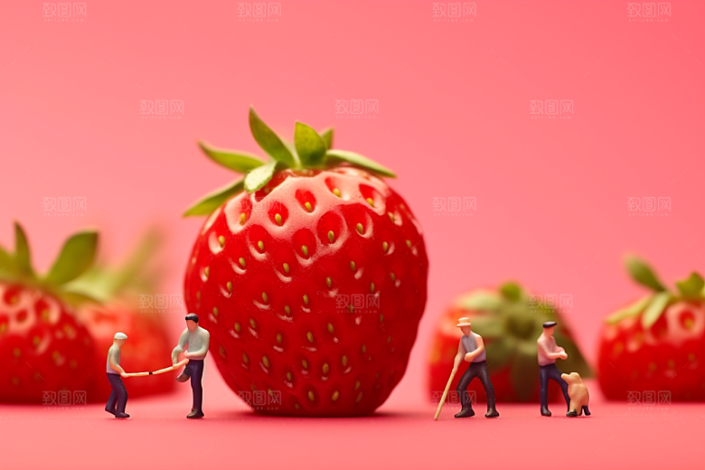 草莓农业收获微距小人