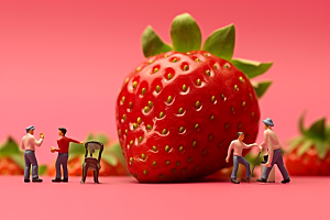 草莓生产种植微距小人