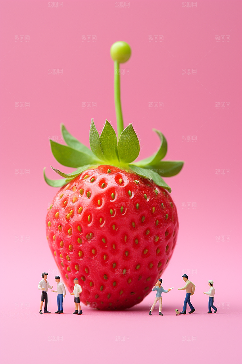 草莓3D莓果微距小人
