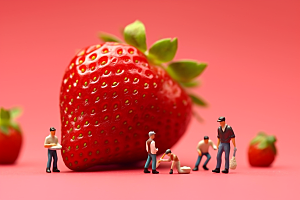 草莓水果采摘微距小人