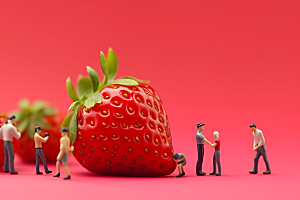 草莓立体水果微距小人