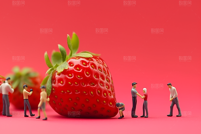 草莓立体水果微距小人