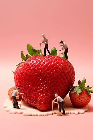 草莓采摘美味微距小人