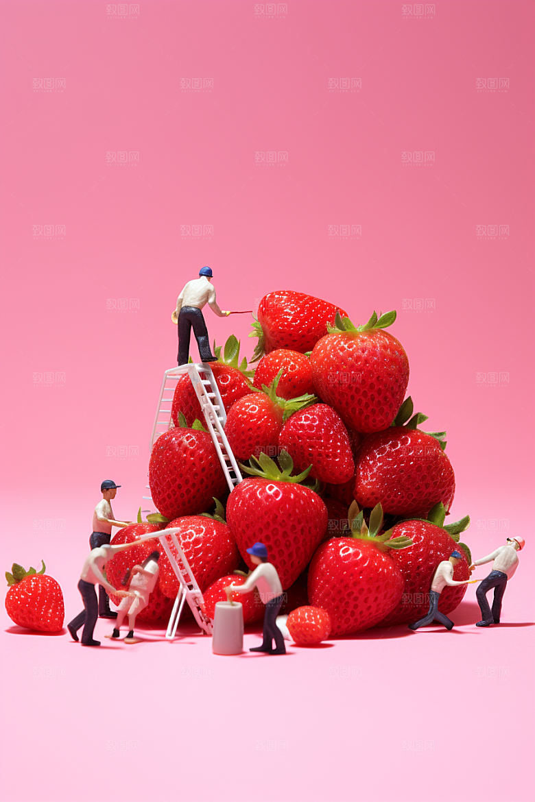 草莓莓果种植微距小人
