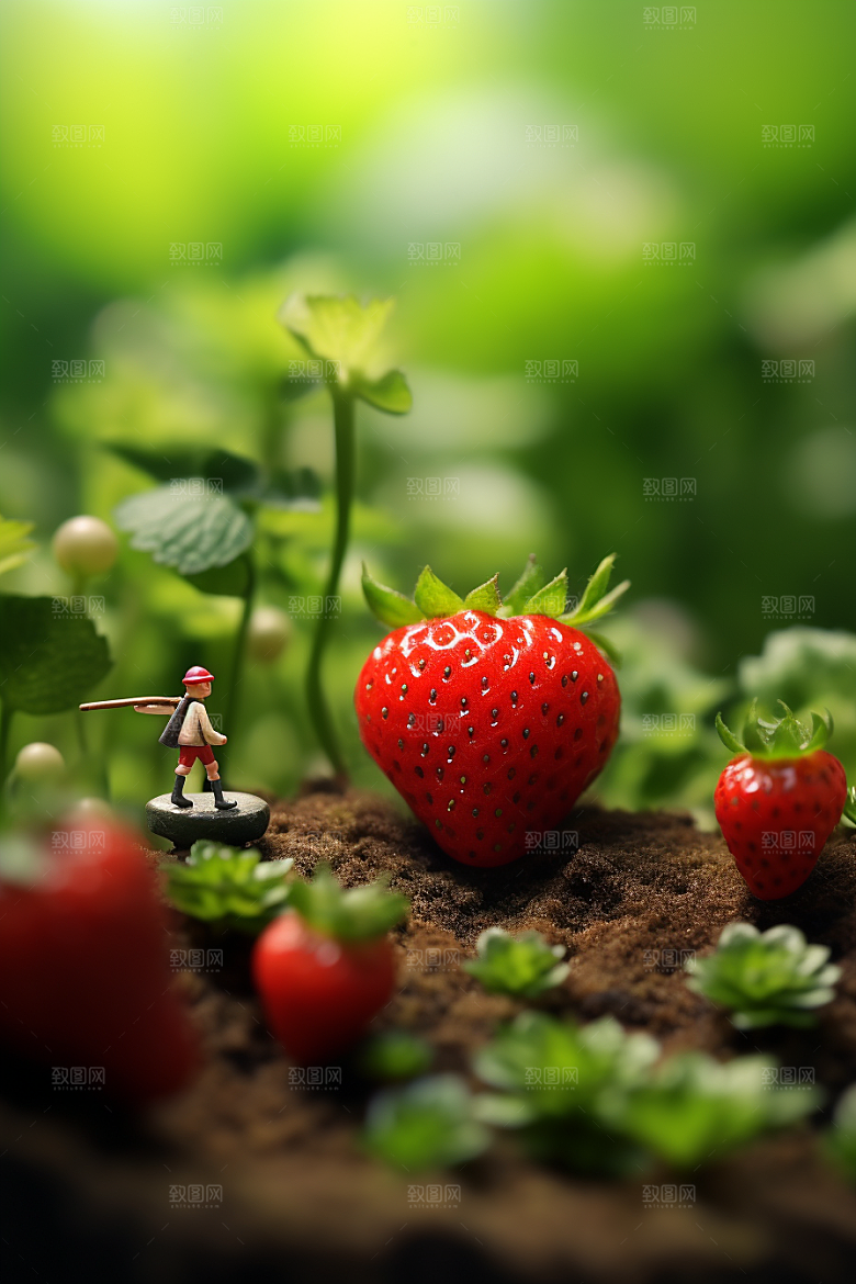 草莓莓果收获微距小人