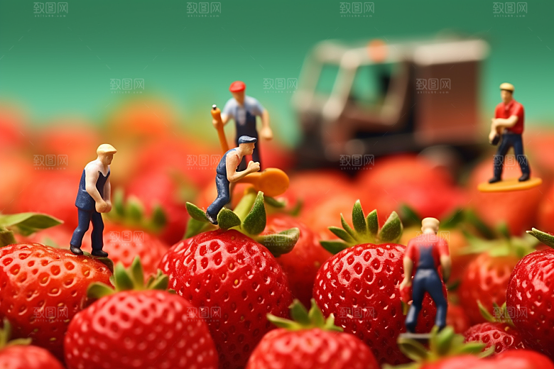 草莓美味农业微距小人