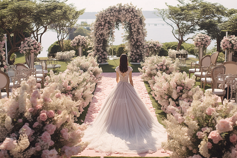 草坪婚礼梦幻鲜花素材