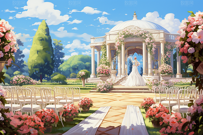 草坪婚礼鲜花浪漫素材